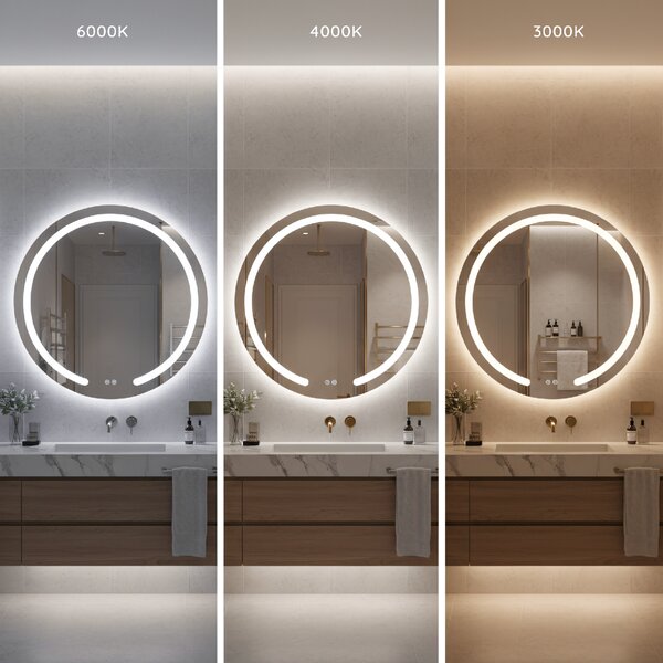 Rea Zrcadlo Modern ⌀50 cm s vyhříváním a regulovatelným LED osvětlením HOM-00903