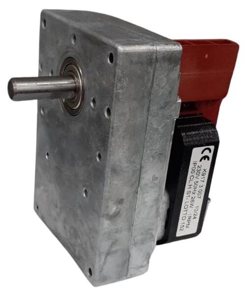 Motor s nízkou rychlostí otáčení – 1 otáčka za minutu. Průměr hřídele: 9,5 mm. Výkon: 26 Watt. Napětí: 220 Volt. Vhodný pro peletové kamna a krby