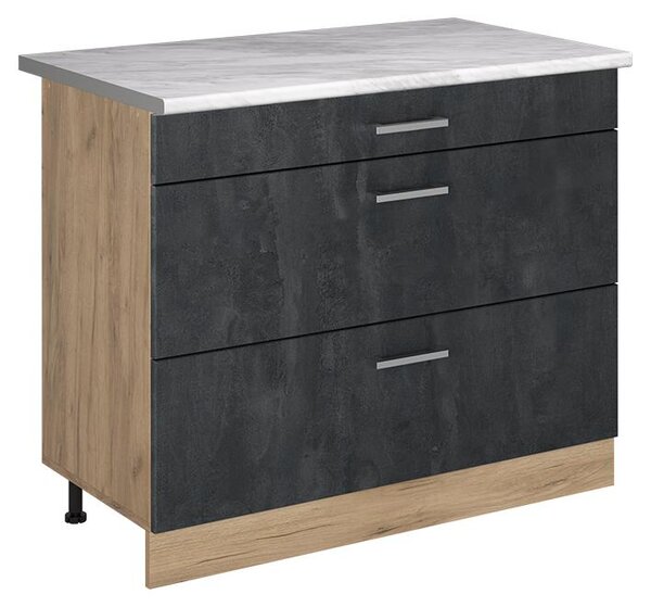 Spodní skříňka kuchyňské linky Vicco R-Line Černý beton/Zlatý mocný dub 100 cm pracovná doska Mramor, Model 71638