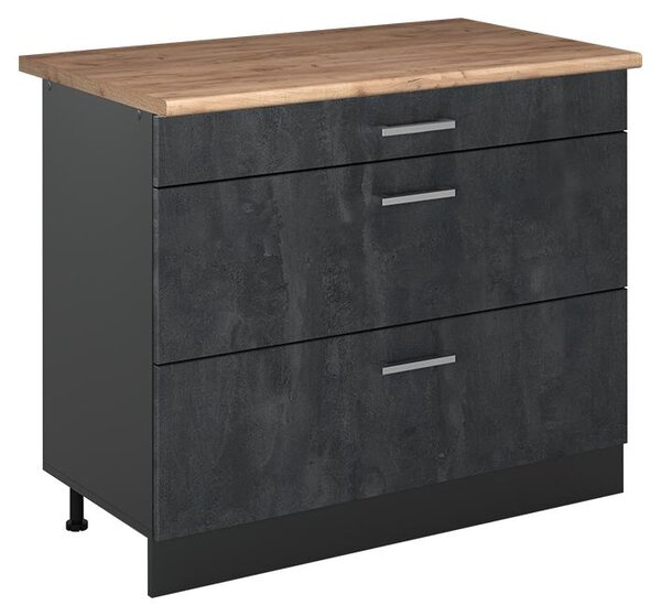 Spodní skříňka kuchyňské linky Vicco R-Line Černý beton/Antracit 100 cm pracovná doska Dub Goldkraft, Model 71580
