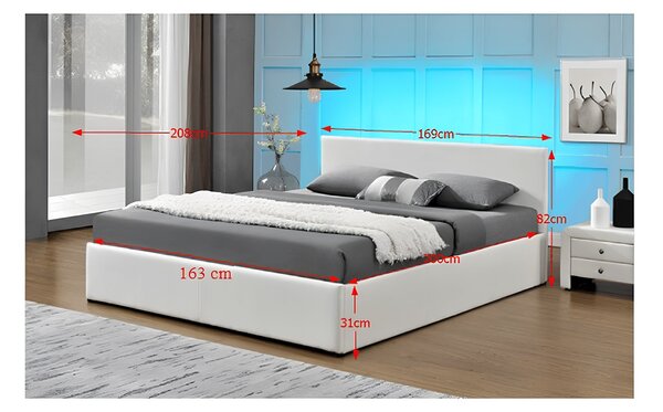 KONDELA Manželská postel s RGB LED osvětlením, bílá, 160x200, JADA NEW