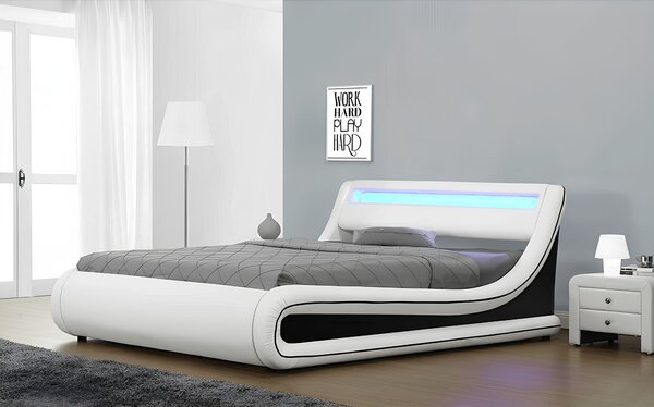 KONDELA Manželská postel s RGB LED osvetlením, bíla/cerná, 160x200, MANILA NEW