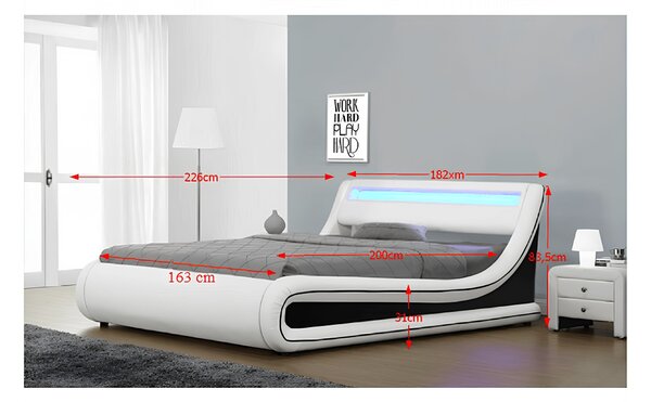 KONDELA Manželská postel s RGB LED osvetlením, bíla/cerná, 160x200, MANILA NEW