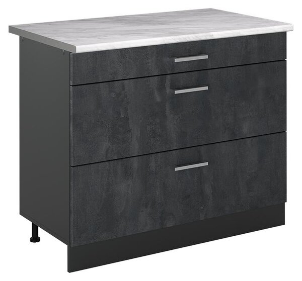 Spodní skříňka kuchyňské linky Vicco R-Line Černý beton/Antracit 100 cm pracovná doska Mramor, Model 71581