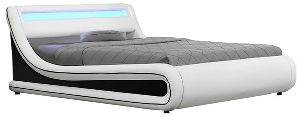 KONDELA Manželská postel s RGB LED osvetlením, bíla/cerná, 160x200, MANILA NEW