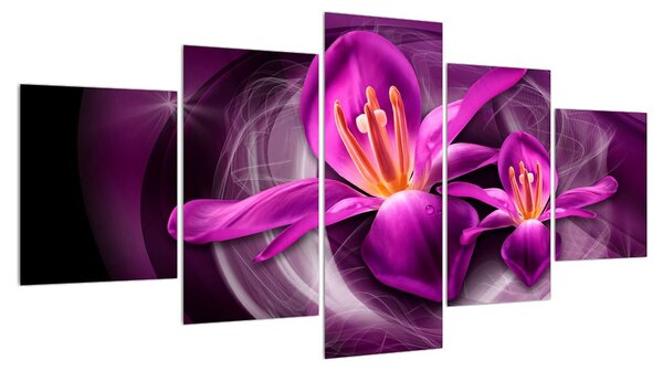 Moderní fialový obraz květů (150x80 cm)