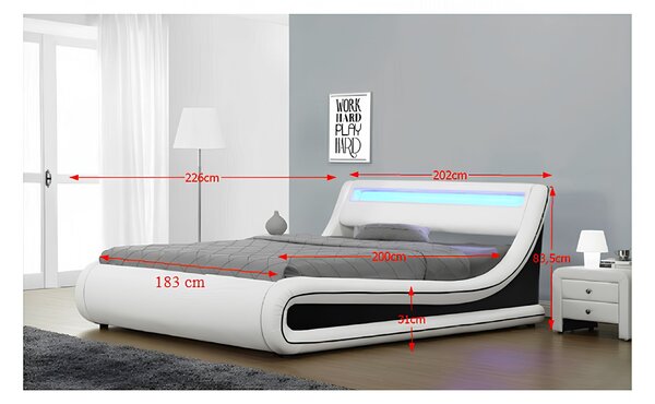KONDELA Manželská postel s RGB LED osvětlením, bílá / černá, 180x200, MANILA NEW