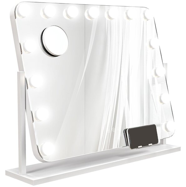HOMCOM Hollywoodský zrcadlo s 15 LED diodami, 62,5 x 52 cm, otočné líčící zrcadlo