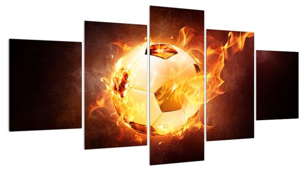 Obraz fotbalového míče v ohni (150x80 cm)