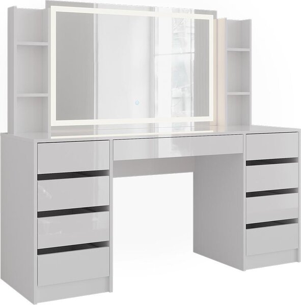 Toaletní stolek Vicco Sherry Bílá/Bílá vysoký lesk 158.2 cm se zrcadlem LED, Model 57662
