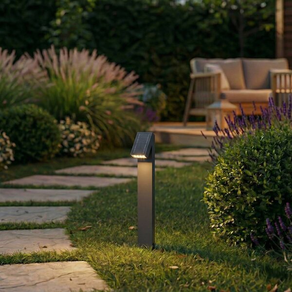 PRIOS LED solární svítidlo Lestor, antracitové, stmívatelné, IP65, stmívatelný, Černá, Hliník, Moderní