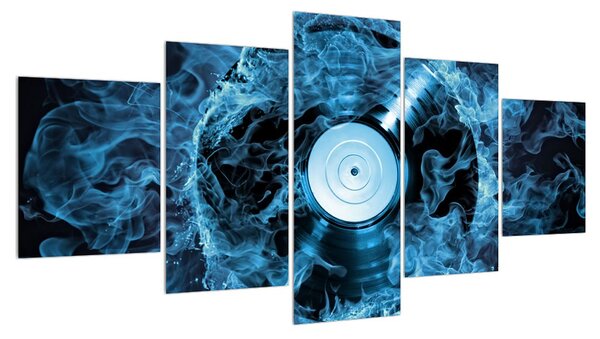 Obraz gramofonové desky v modrém ohni (150x80 cm)