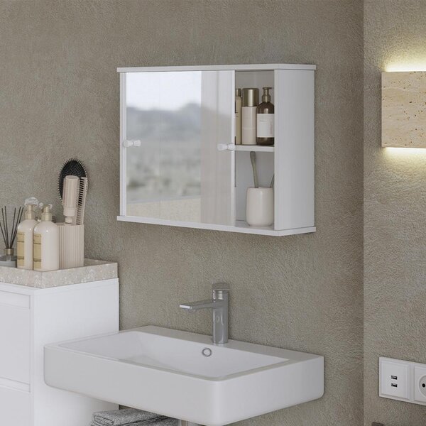 Koupelnová skříňka se zrcadlem Vicco Mireo Bílá 55 x 40 cm se 2 posuvnými dveřmi, Model 55325