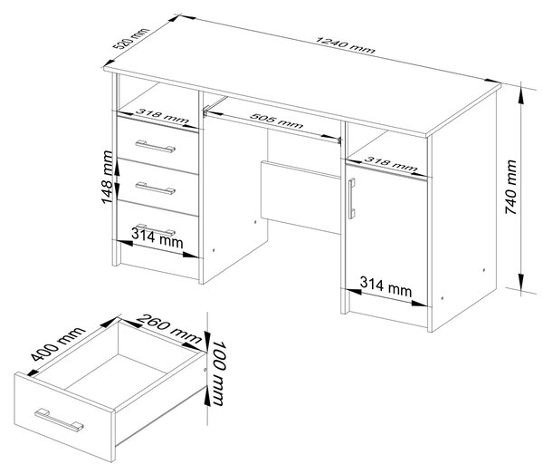 Ak furniture Volně stojící psací stůl Ana 124 cm dub sonoma
