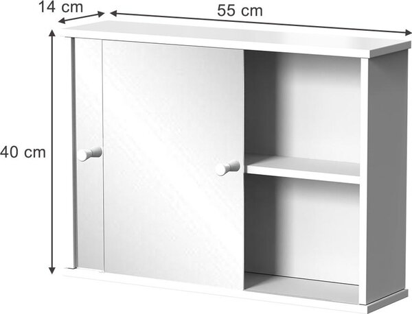 Koupelnová skříňka se zrcadlem Vicco Mireo Bílá 55 x 40 cm se 2 posuvnými dveřmi, Model 55325