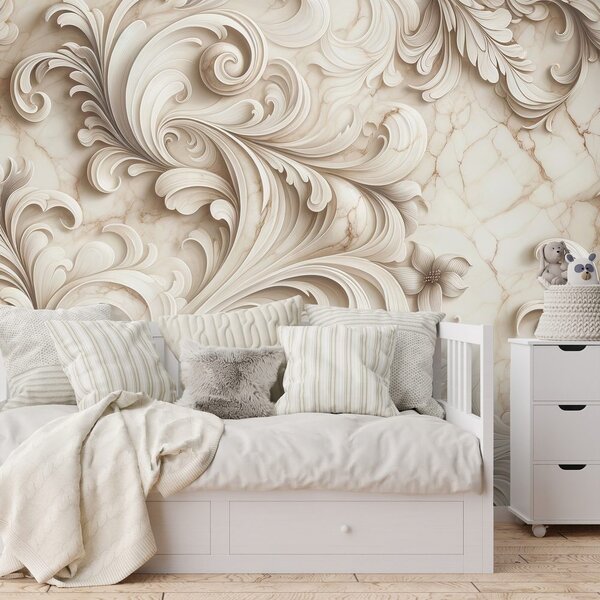 Tapeta elegantní béžové ornamenty na mramoru