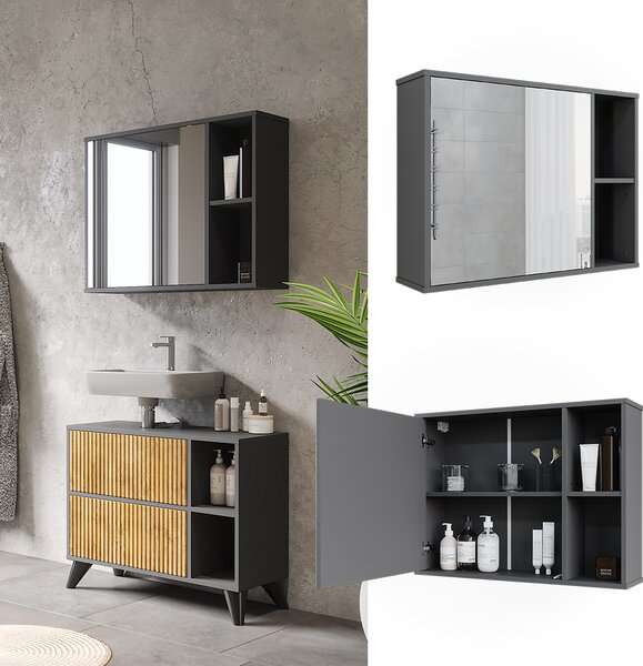 Koupelnová skříňka se zrcadlem Vicco Leano Antracit/horský dub 80 x 60 cm, Model 52129