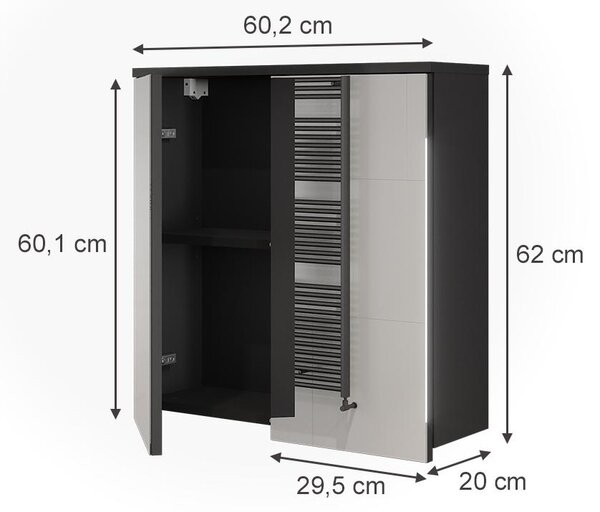 Koupelnová zrcadlová skříňka Vicco Ruben Antracit 60.2 x 62 cm, Model 62907