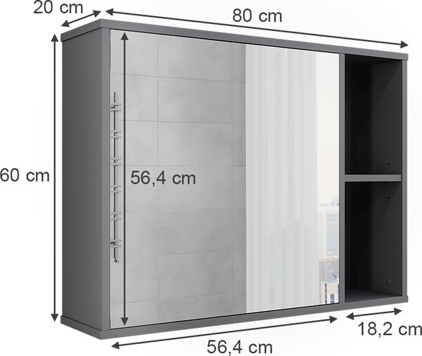Koupelnová skříňka se zrcadlem Vicco Leano Antracit/horský dub 80 x 60 cm, Model 52129