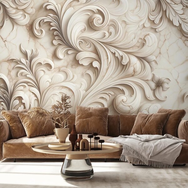 Tapeta elegantní béžové ornamenty na mramoru