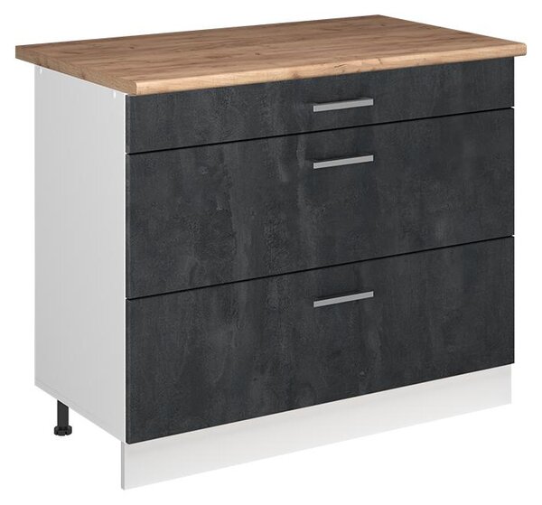Spodní skříňka kuchyňské linky Vicco R-Line Černý beton/Bílá 100 cm pracovná doska Dub Goldkraft, Model 71525