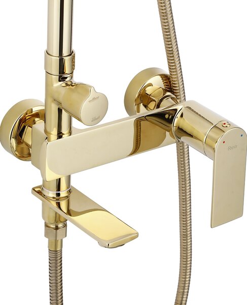 Rea Storm, vanová/sprchová souprava s dešťovou hlavovou sprchou a ruční sprchovou hlavicí, zlatá lesklá, REA-P9531