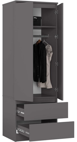 Ak furniture Šatní skříň STAR S 60 cm 2 dveře 2 zásuvky grafitově šedá