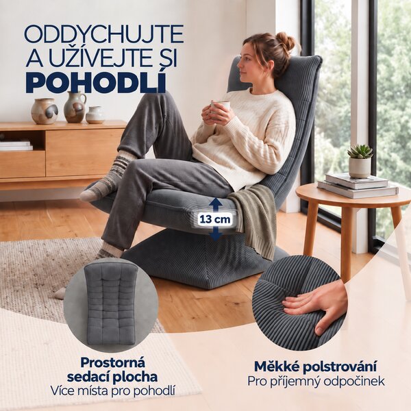 Deuba Relaxační manšestrové křeslo - šedé