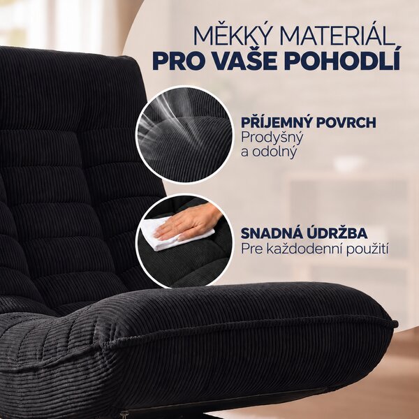Deuba Relaxační manšestrové křeslo - černé