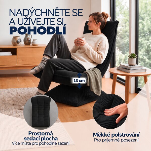 Deuba Relaxační manšestrové křeslo - černé