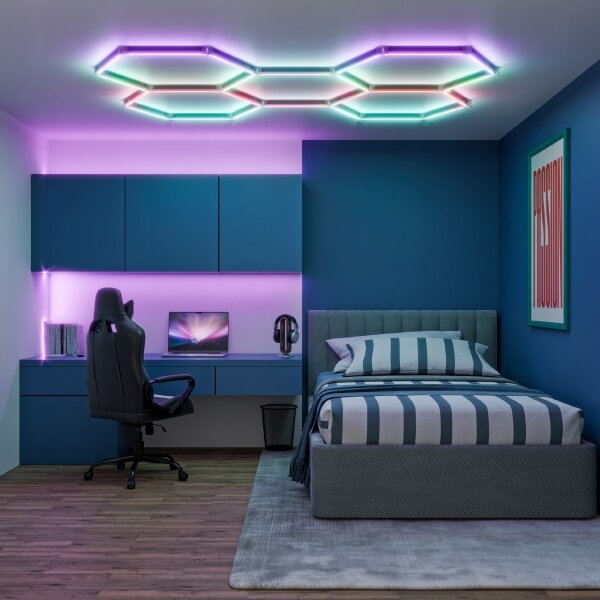 LED RGBW Stm stropní svítidlo HEXAGON LED/144W/85-265V 7000K CRI 90 IP54 bílá+DO