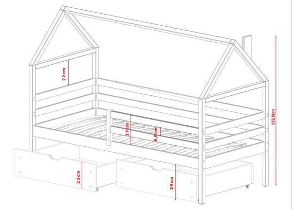 Lano Furniture Dětská postel ve tvaru domku Arnie šedá Rozměr (cm): 80x160