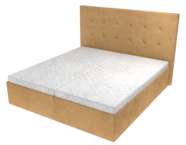 Manželská postel Olivia s čelem s knoflíky, lamelovým roštem a úložným prostorem - Béžová, 180 x 200 cm, Bez navýšení, Bez matrace