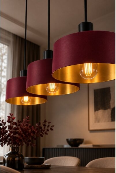 Lustr na lanku HAKI 3xE27/60W/230V vínová/černá