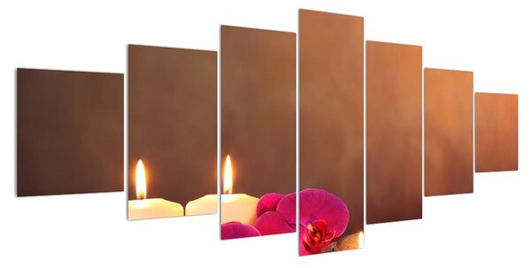 Relaxační obraz svíček s orchidejí (210x100 cm)