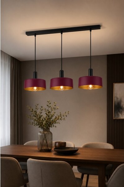 Lustr na lanku HAKI 3xE27/60W/230V vínová/černá