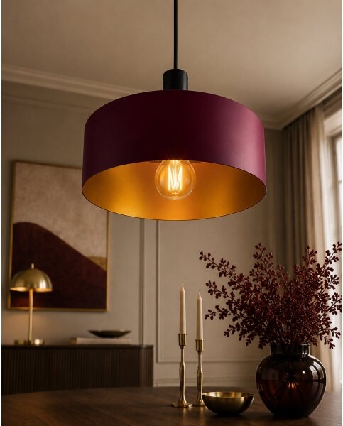 Lustr na lanku HAKI 1xE27/60W/230V vínová/černá