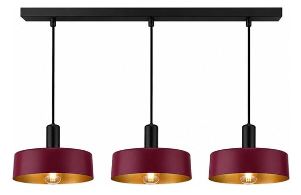 Lustr na lanku HAKI 3xE27/60W/230V vínová/černá