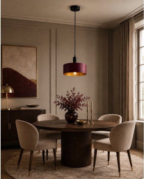 Lustr na lanku HAKI 1xE27/60W/230V vínová/černá