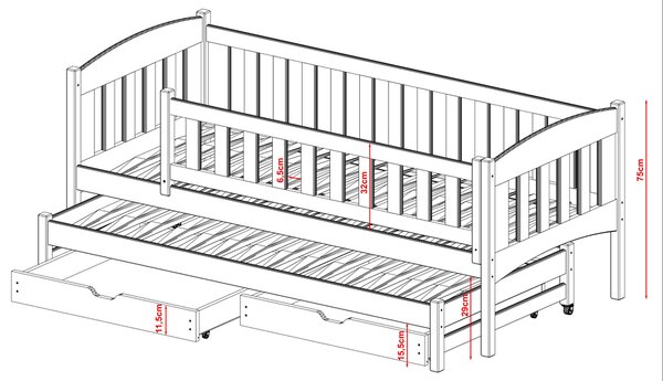 Legno Dětská rozkládací postel Amélie bílá Rozměr (cm): 80x160