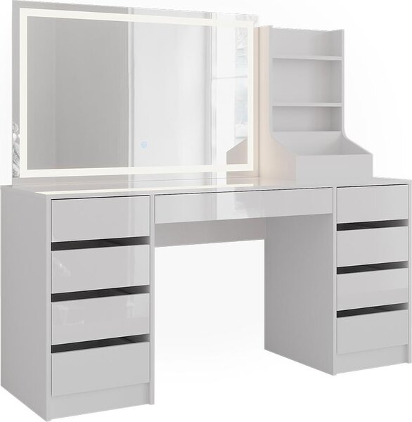 Toaletní stolek Vicco Sherry Bílá/Bílá vysoký lesk 158.2 cm se zrcadlem LED, Model 57664