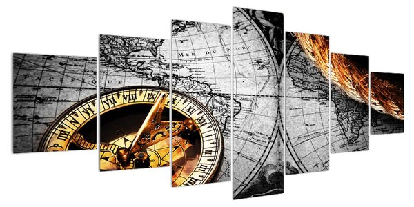 Historický obraz mapy světa a kompasu (210x100 cm)