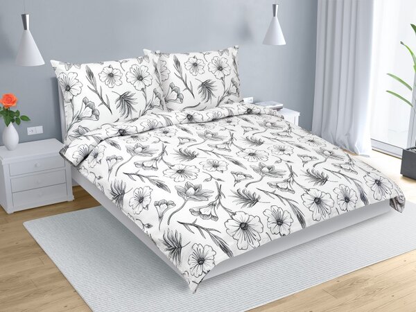 Bellatex Povlečení krep na dvoudeku Ibišek Bílá,Šedá rozměr 1ks 180x200, 2ks 70x90 cm