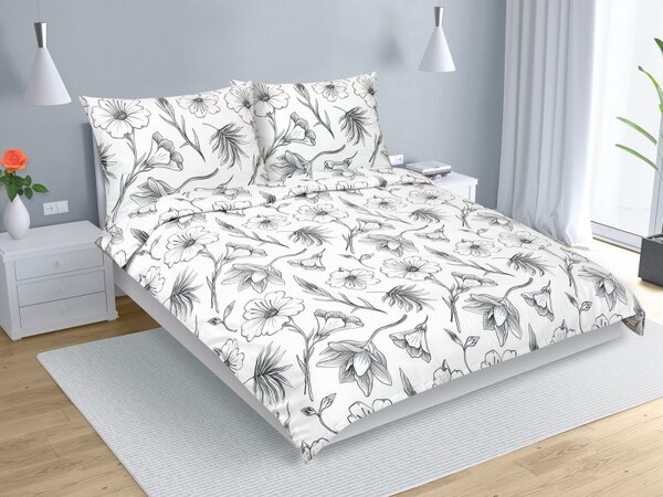 Bellatex Povlečení bavlna na dvoudeku Ibišek Bílá,Šedá rozměr 1ks 180x200, 2ks 70x90 cm