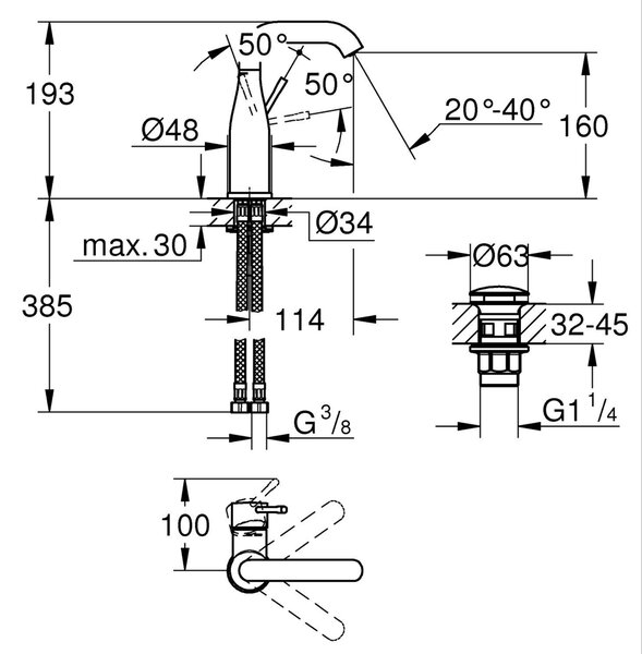 Grohe Essence New umyvadlová baterie stojící s termostatem černá 237982431