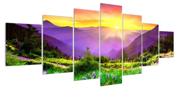 Obraz horské krajiny s východem slunce (210x100 cm)