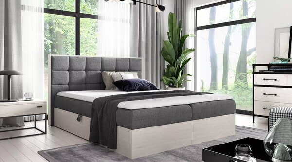 Jednolůžková postel 120x220 CHANTELLE 1 - nordic teak / tmavě šedá + topper ZDARMA