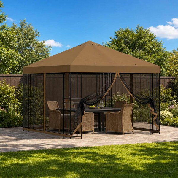 Zahradní altán se stěnami 3 x 3 m Taupe Polyester a ocel