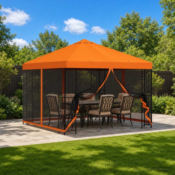 Zahradní altán se stěnami 3 x 3 m Oranžová Polyester a ocel