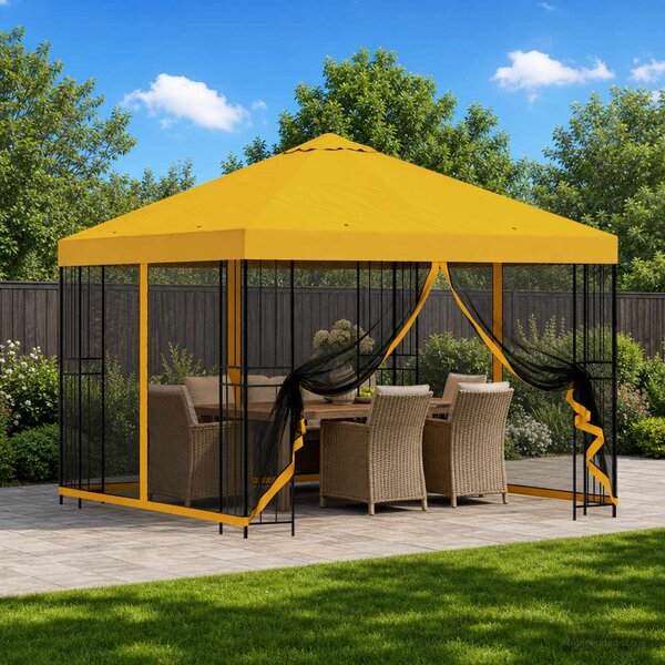 Zahradní altán se stěnami 3 x 3 m Žlutá Polyester a ocel